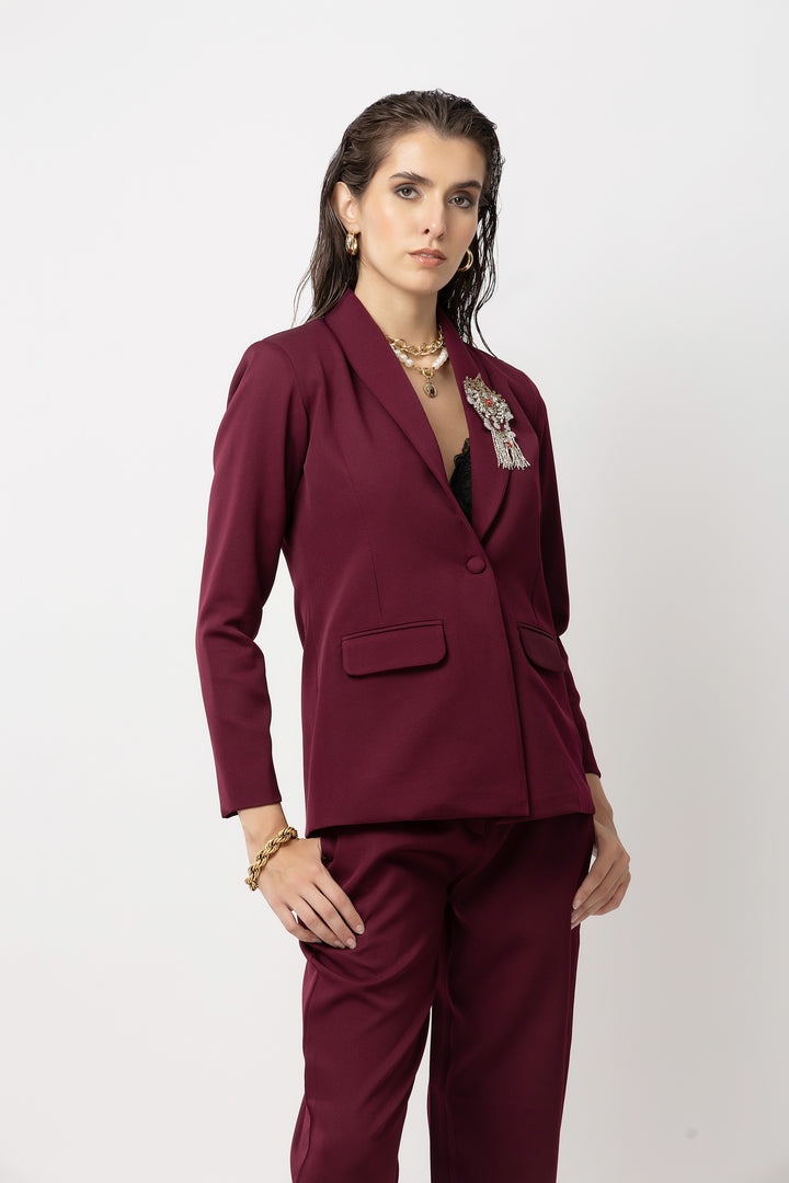 Flair Finesse Wine Blazer - Diwaah.com