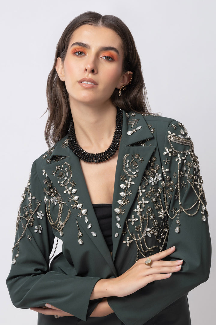 Vogue Verve Dark Green Blazer - Diwaah.com