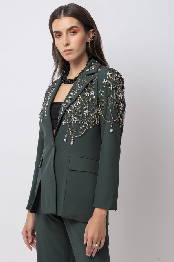 Vogue Verve Dark Green Blazer - Diwaah.com