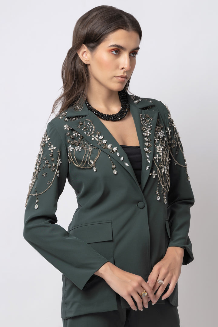 Vogue Verve Dark Green Blazer - Diwaah.com