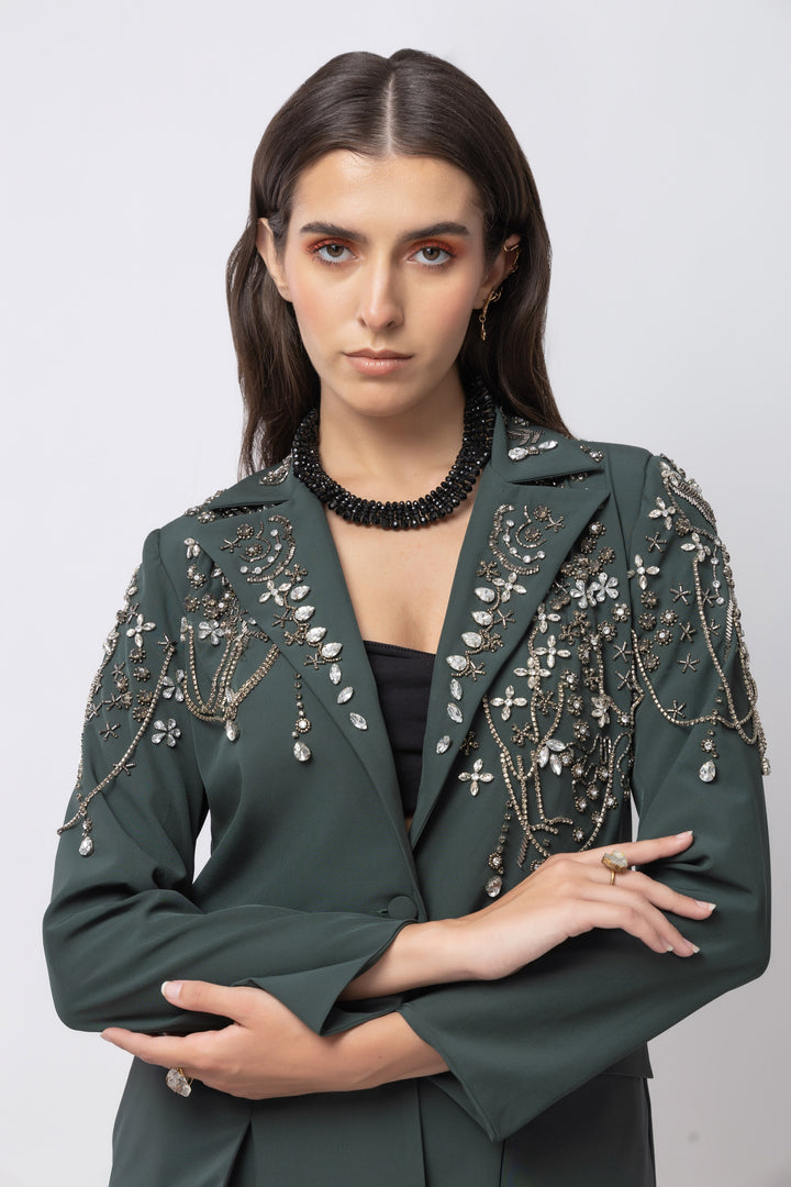 Vogue Verve Dark Green Blazer - Diwaah.com