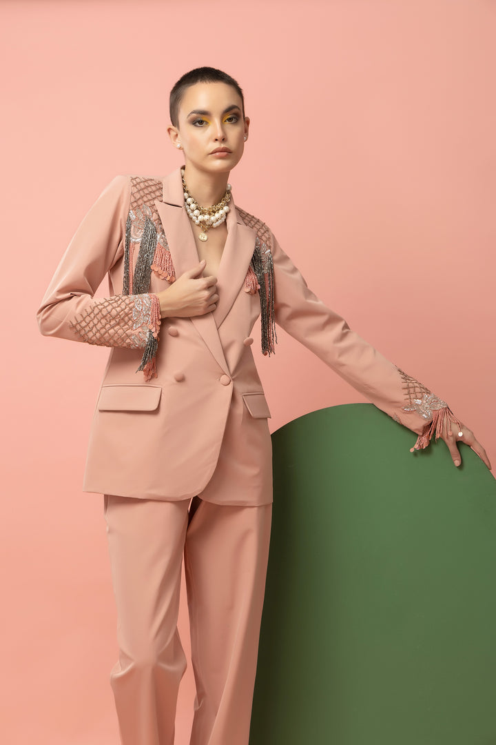 Classique Clique Peach Blazer - Diwaah.com