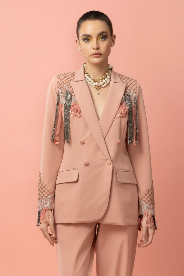 Classique Clique Peach Blazer - Diwaah.com