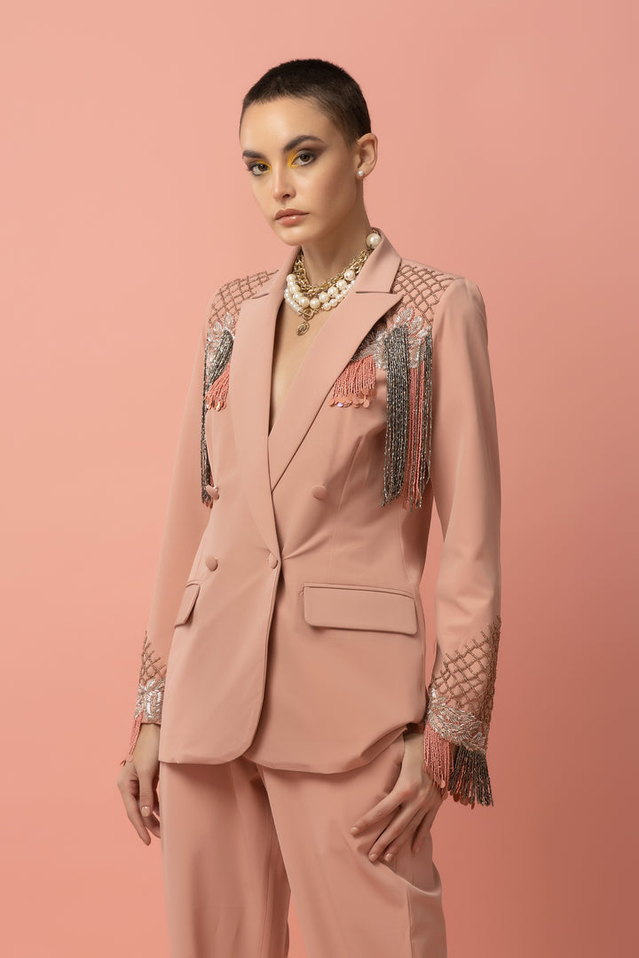 Classique Clique Peach Blazer - Diwaah.com