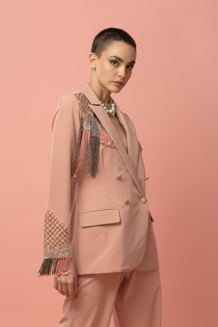 Classique Clique Peach Blazer - Diwaah.com