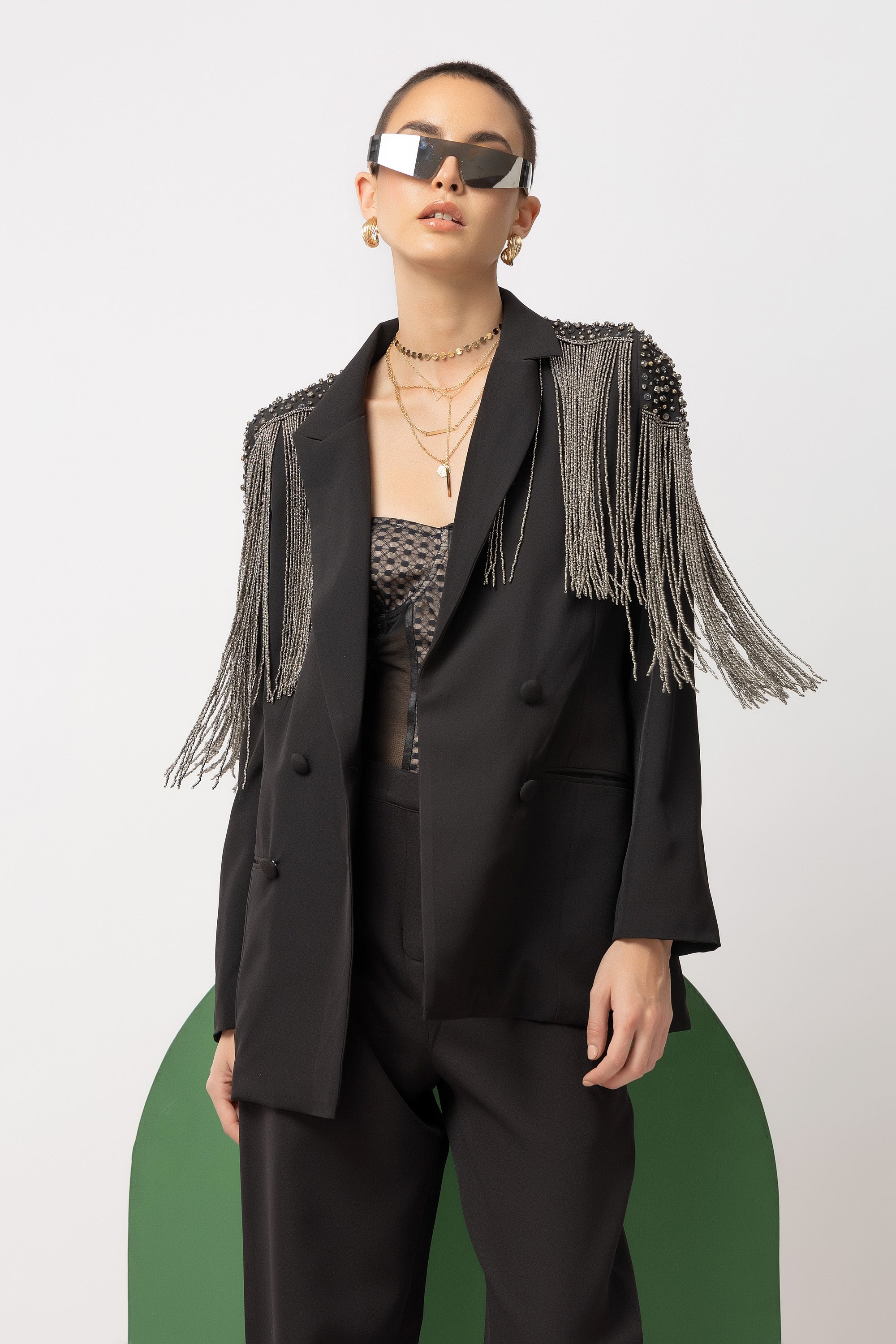 Phoenix Fringe Black Blazer - Diwaah.com