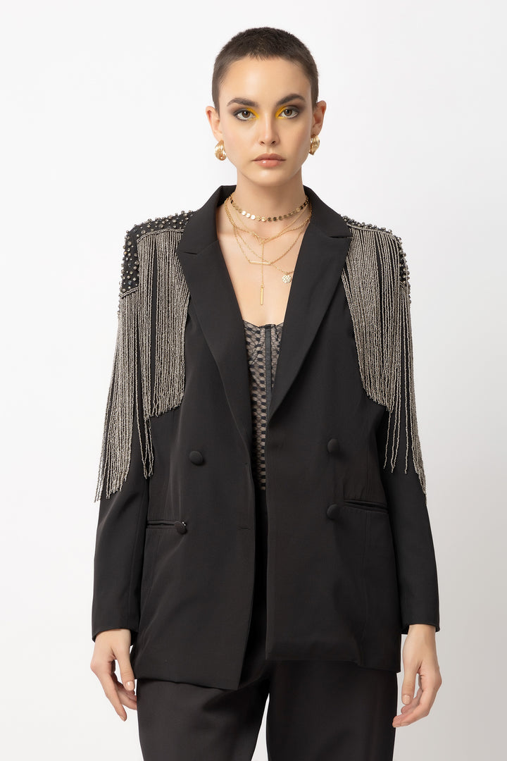 Phoenix Fringe Black Blazer - Diwaah.com