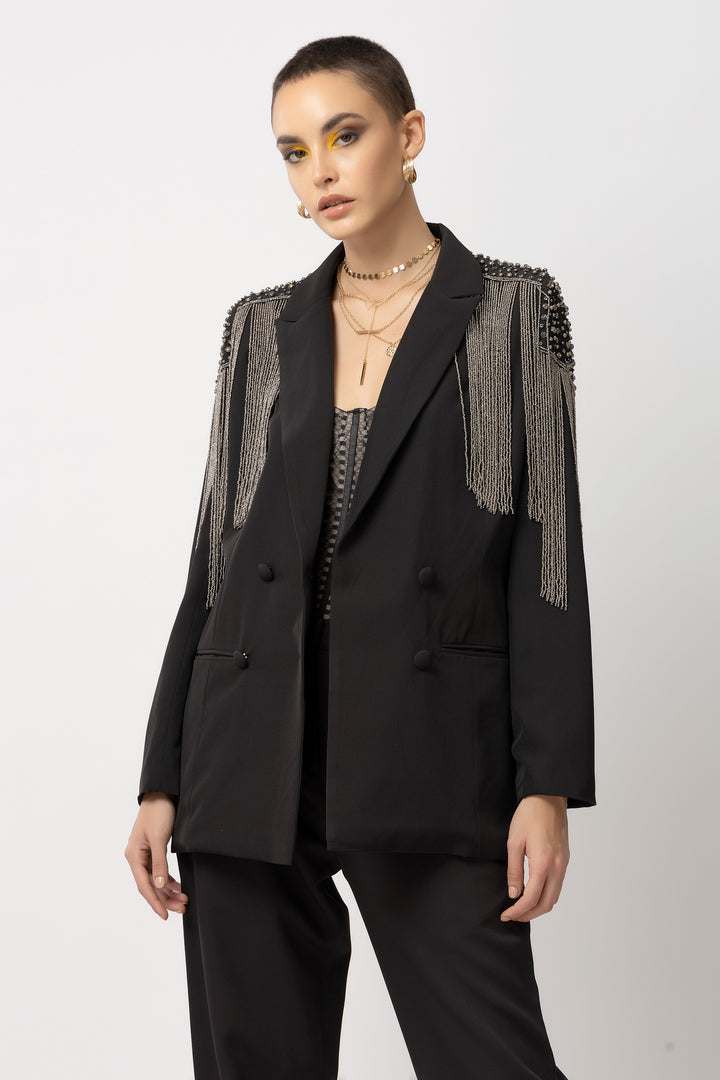 Phoenix Fringe Black Blazer - Diwaah.com