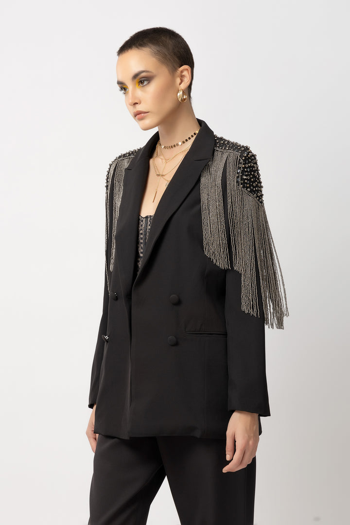 Phoenix Fringe Black Blazer - Diwaah.com