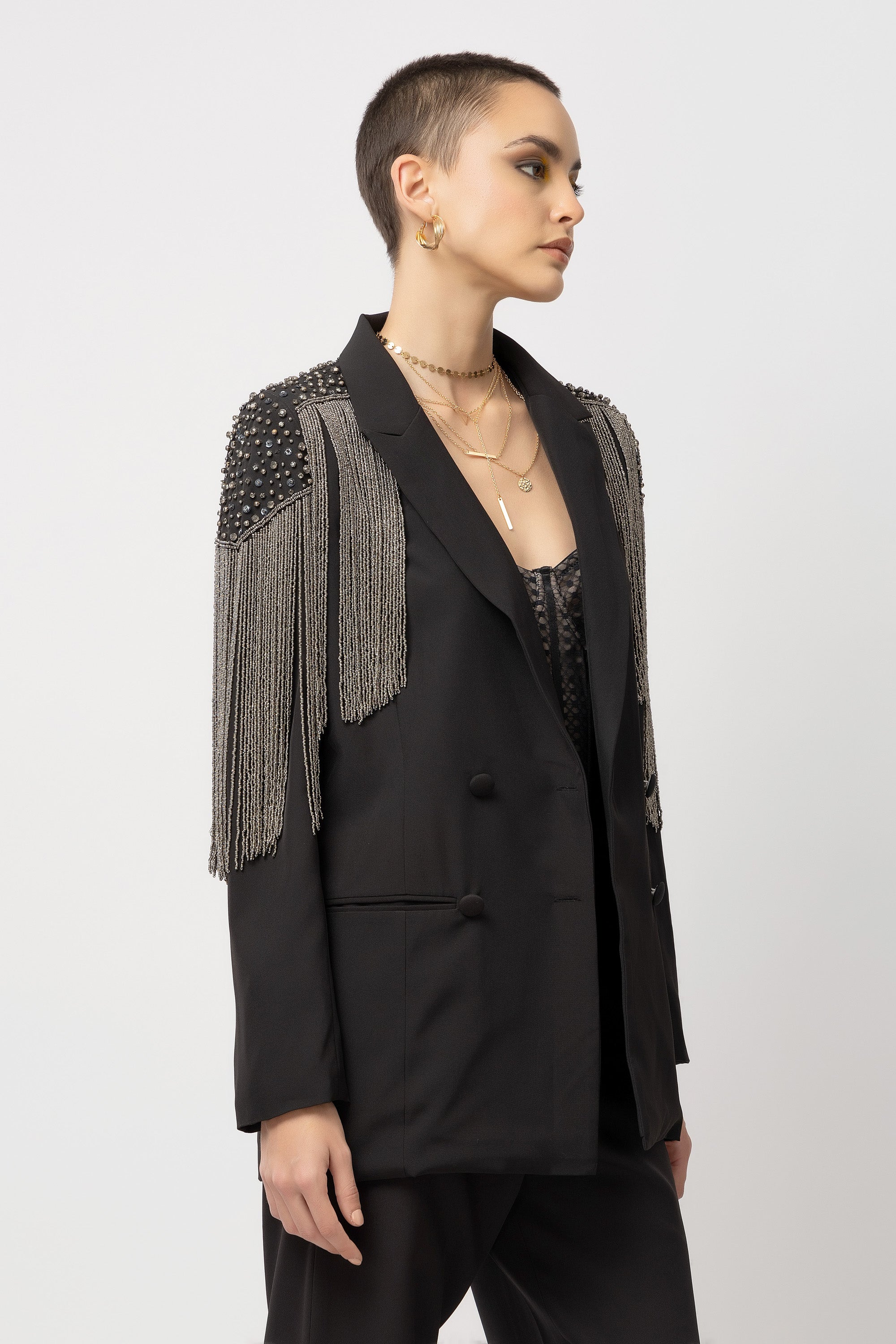 Phoenix Fringe Black Blazer - Diwaah.com