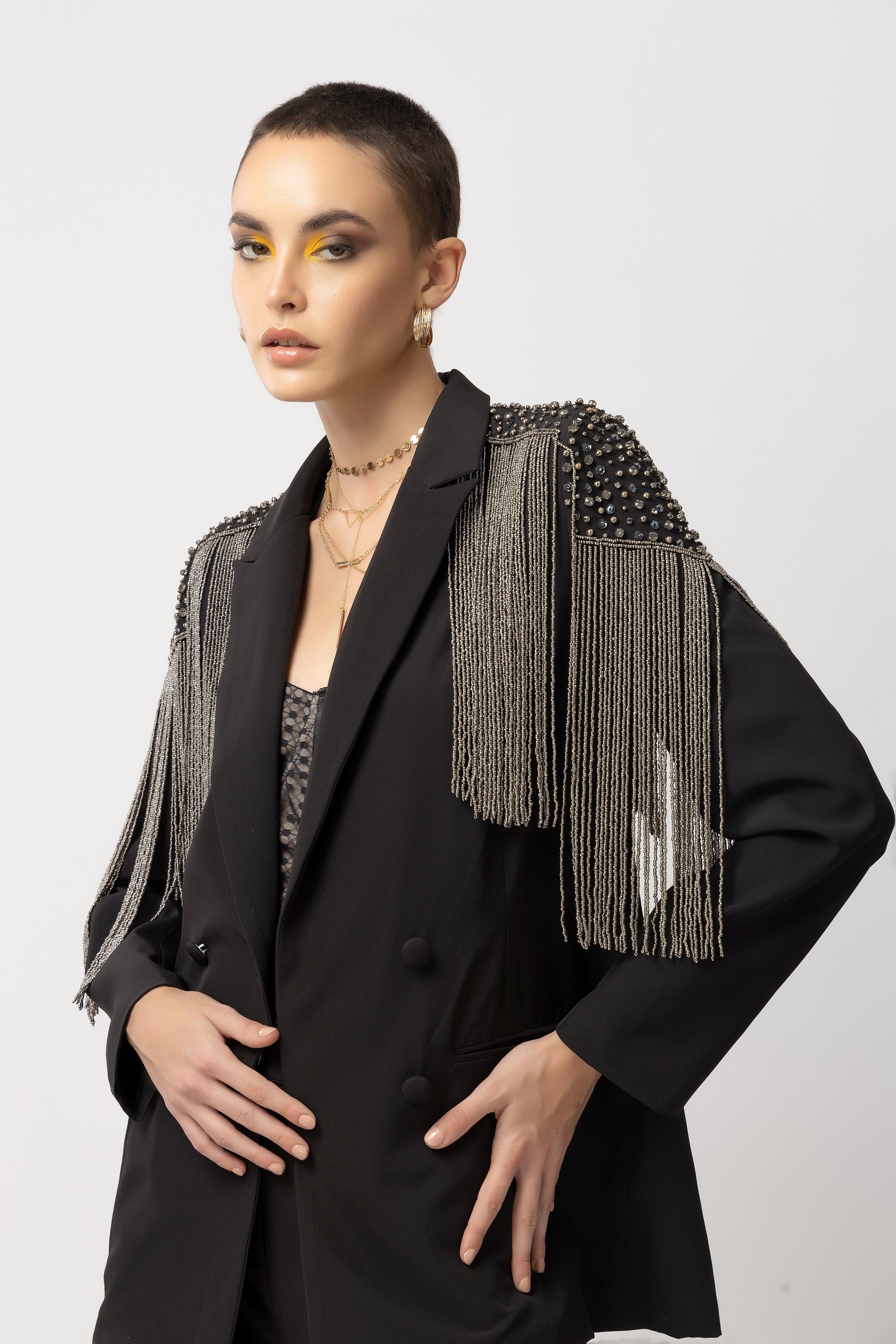 Phoenix Fringe Black Blazer - Diwaah.com