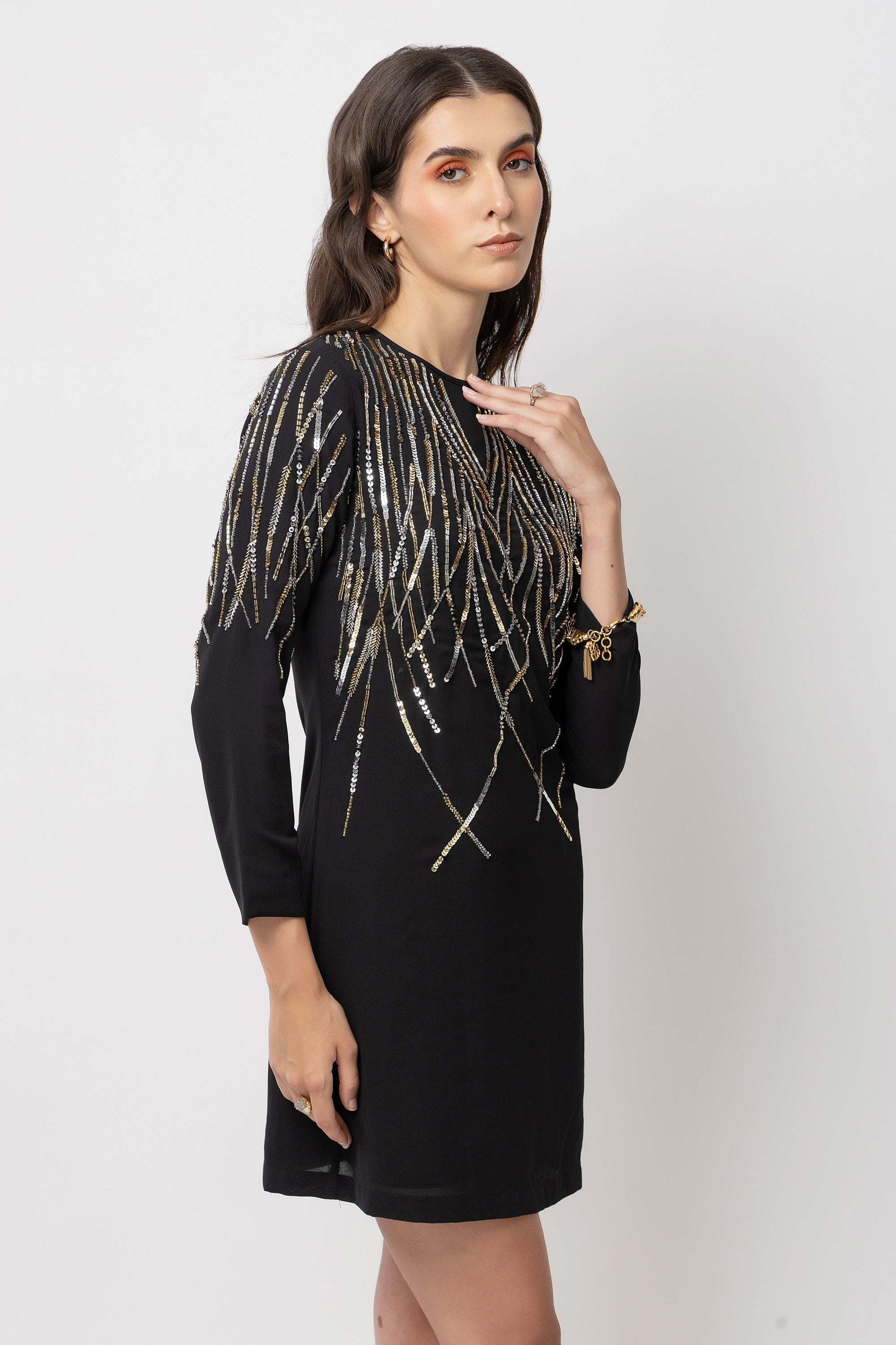 Seraphina Glitter Black Dress - Diwaah.com