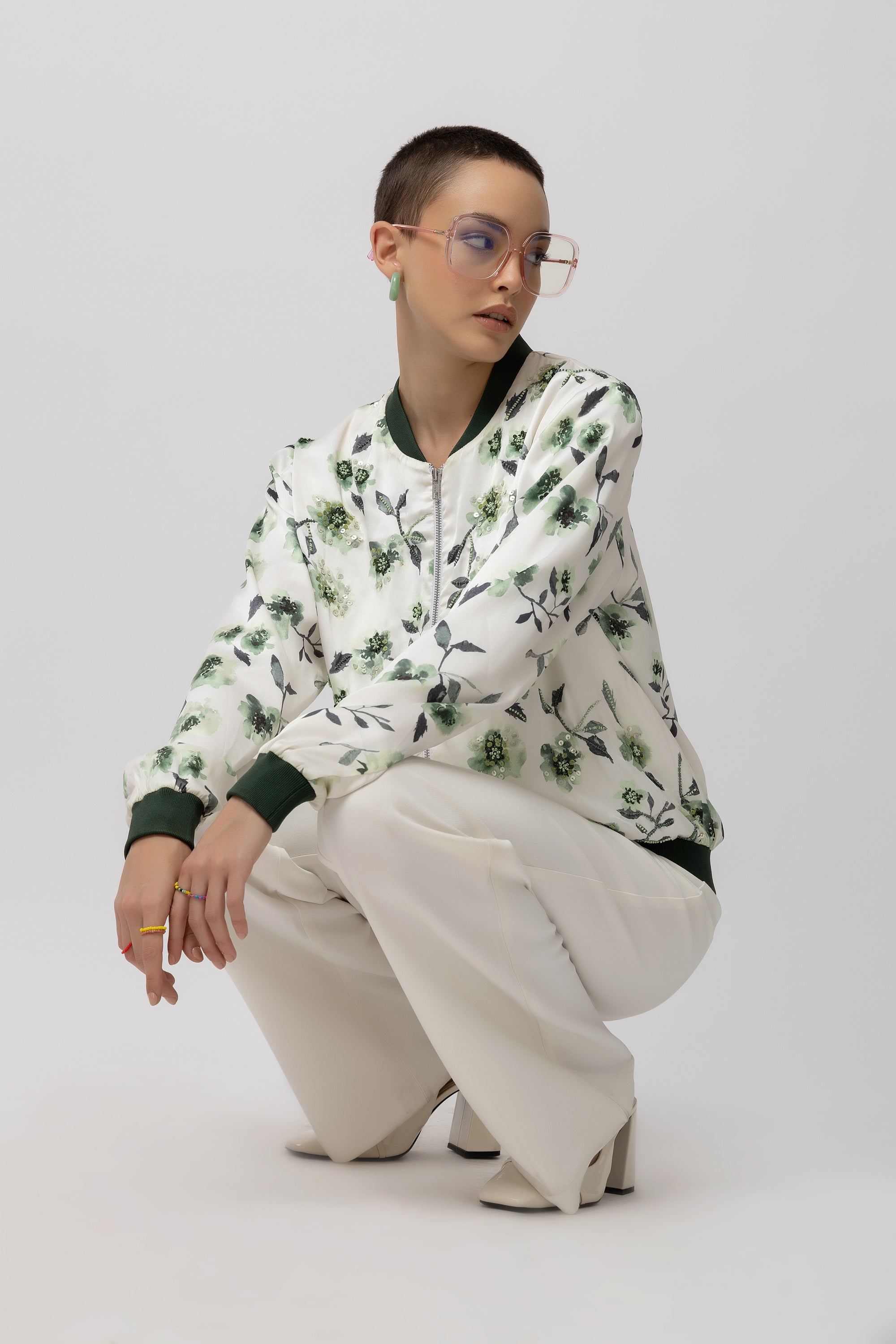 Island Oasis White Bomber Jacket - Diwaah.com