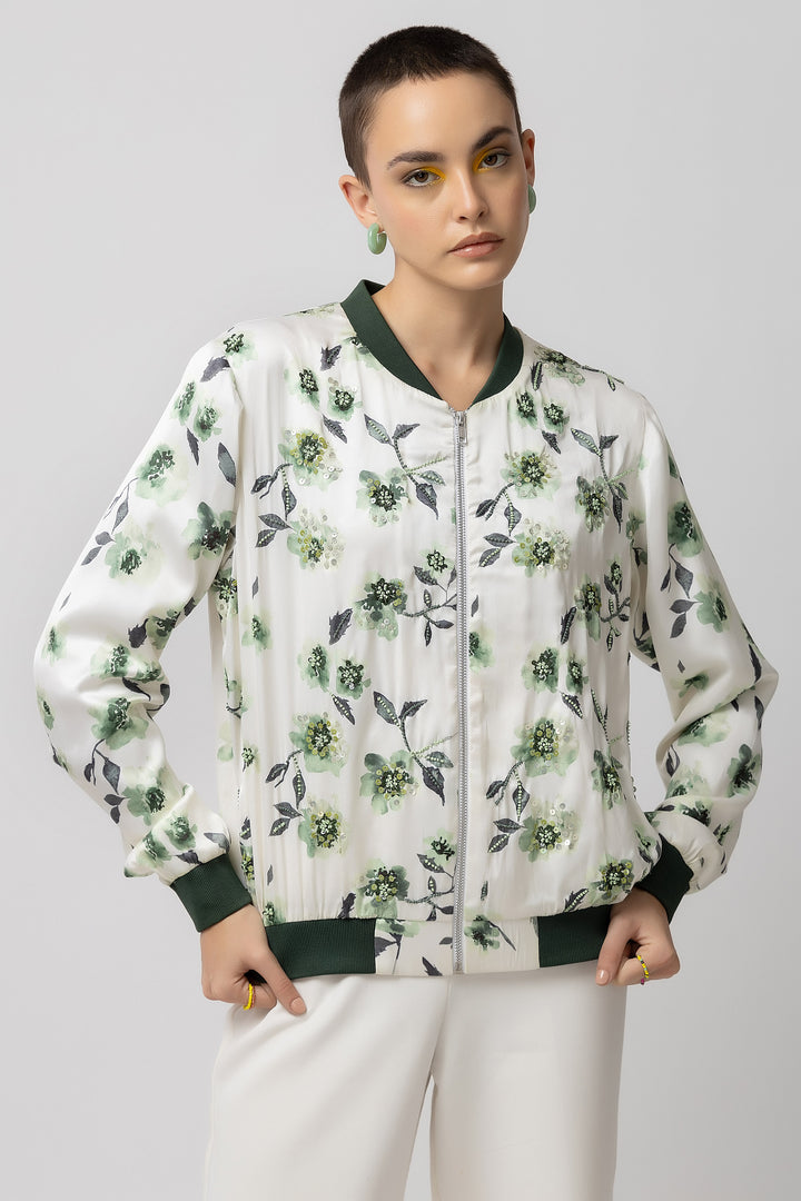 Island Oasis White Bomber Jacket - Diwaah.com