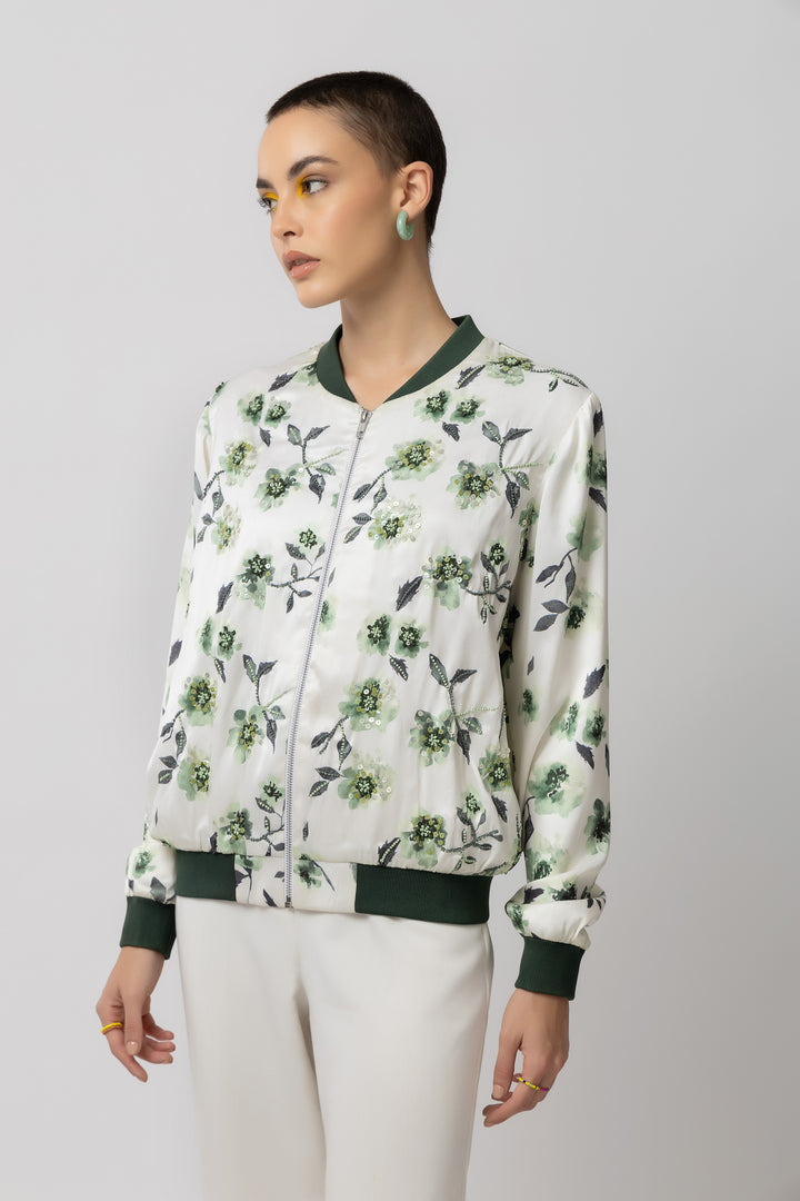 Island Oasis White Bomber Jacket - Diwaah.com