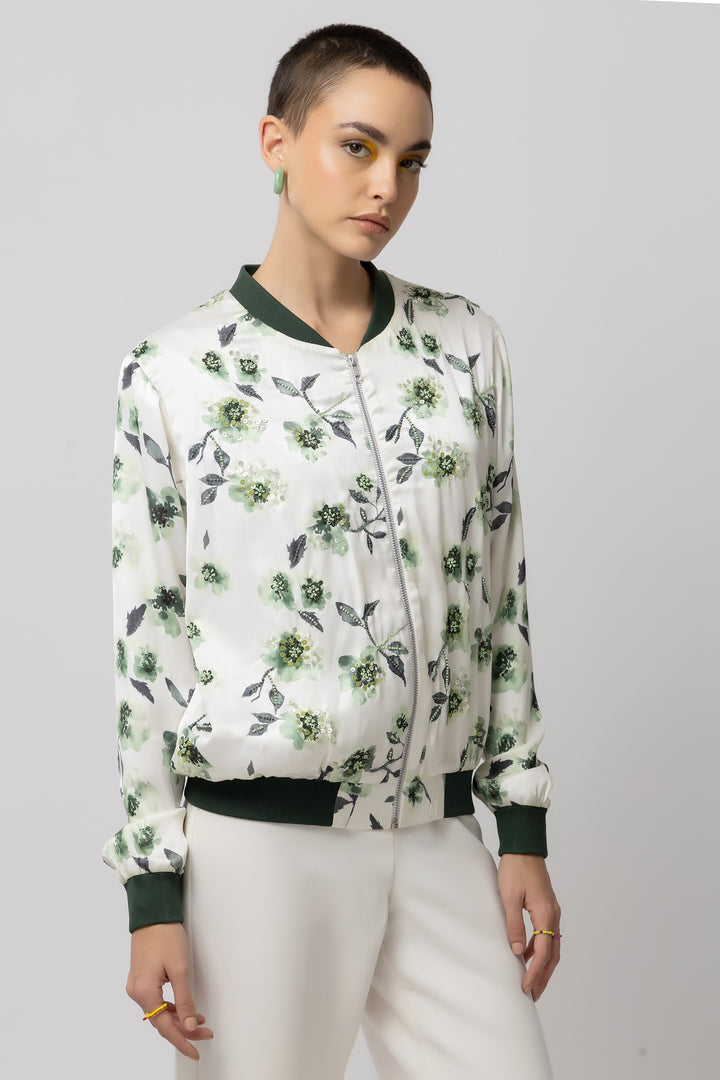 Island Oasis White Bomber Jacket - Diwaah.com