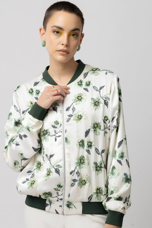 Island Oasis White Bomber Jacket - Diwaah.com