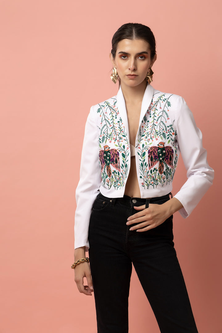 Velencia Ivory White Bomber Jacket - Diwaah.com