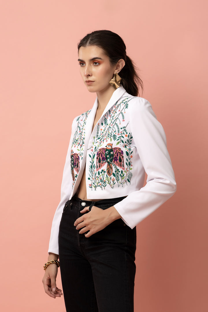 Velencia Ivory White Bomber Jacket - Diwaah.com