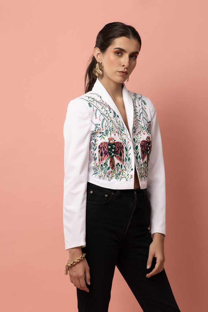 Velencia Ivory White Bomber Jacket - Diwaah.com