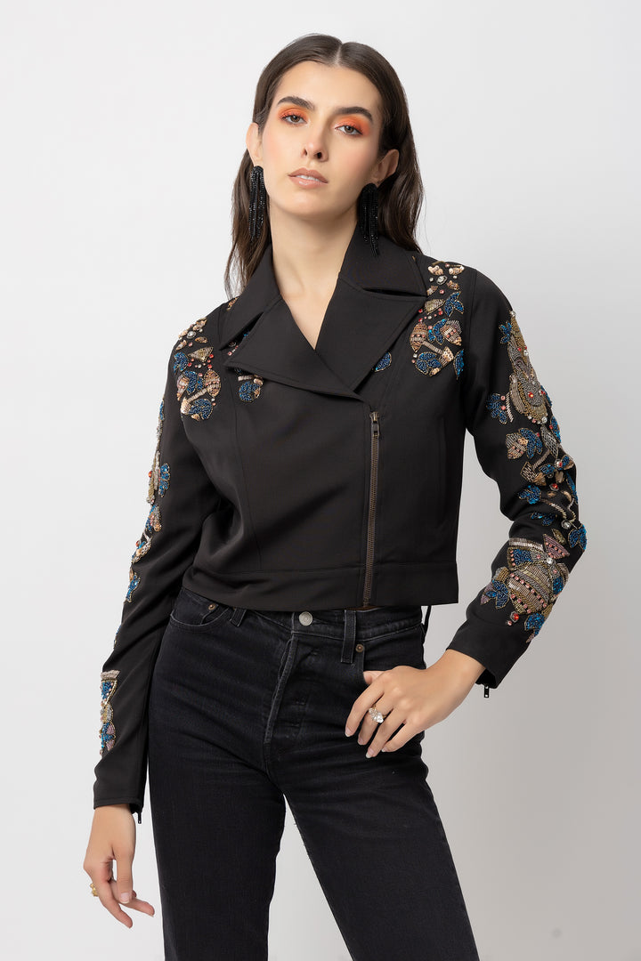 Petal Power Black Moto Jacket - Diwaah.com