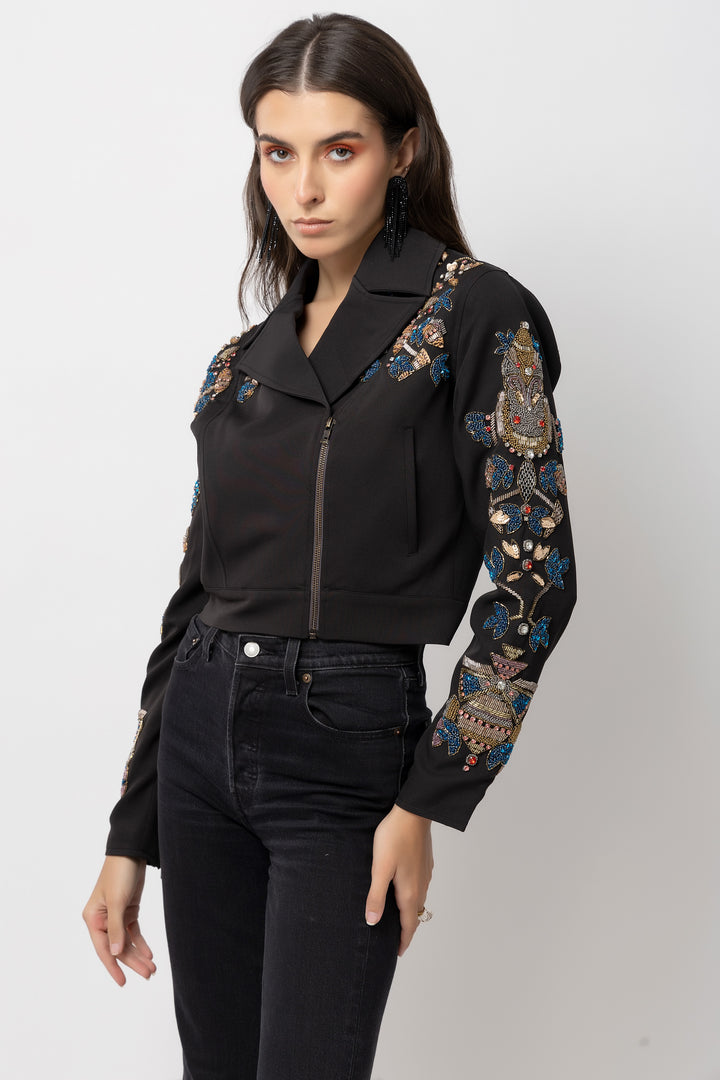 Petal Power Black Moto Jacket - Diwaah.com