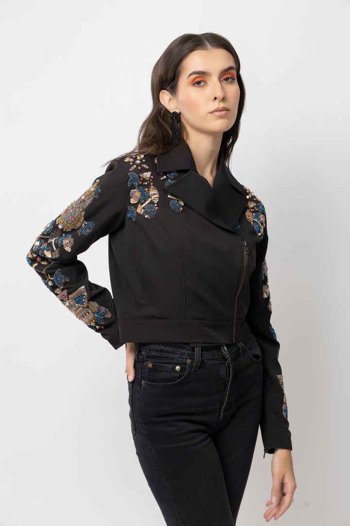 Petal Power Black Moto Jacket - Diwaah.com