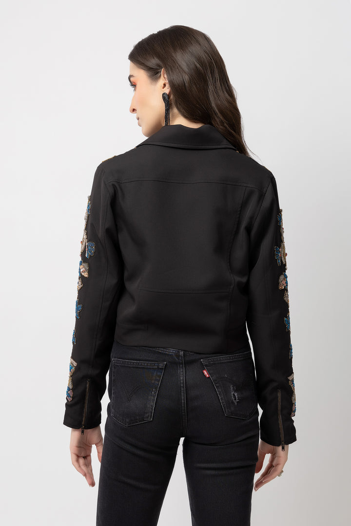 Petal Power Black Moto Jacket - Diwaah.com