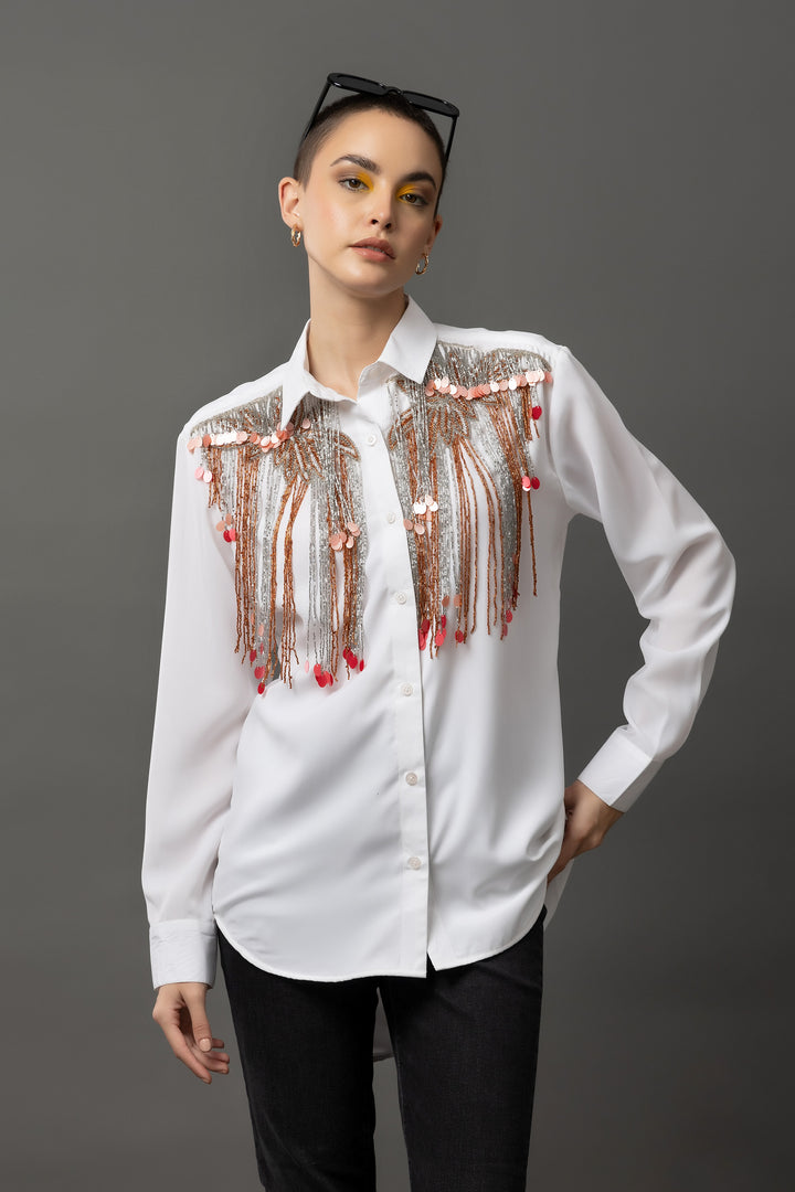 Magnolia White Jewel Shirt - Diwaah.com