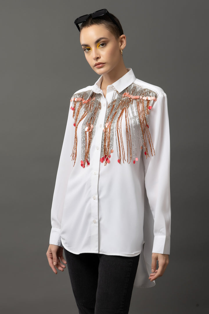 Magnolia White Jewel Shirt - Diwaah.com