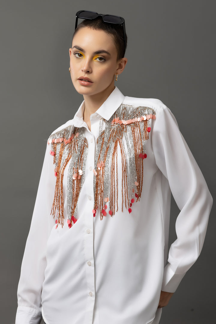 Magnolia White Jewel Shirt - Diwaah.com