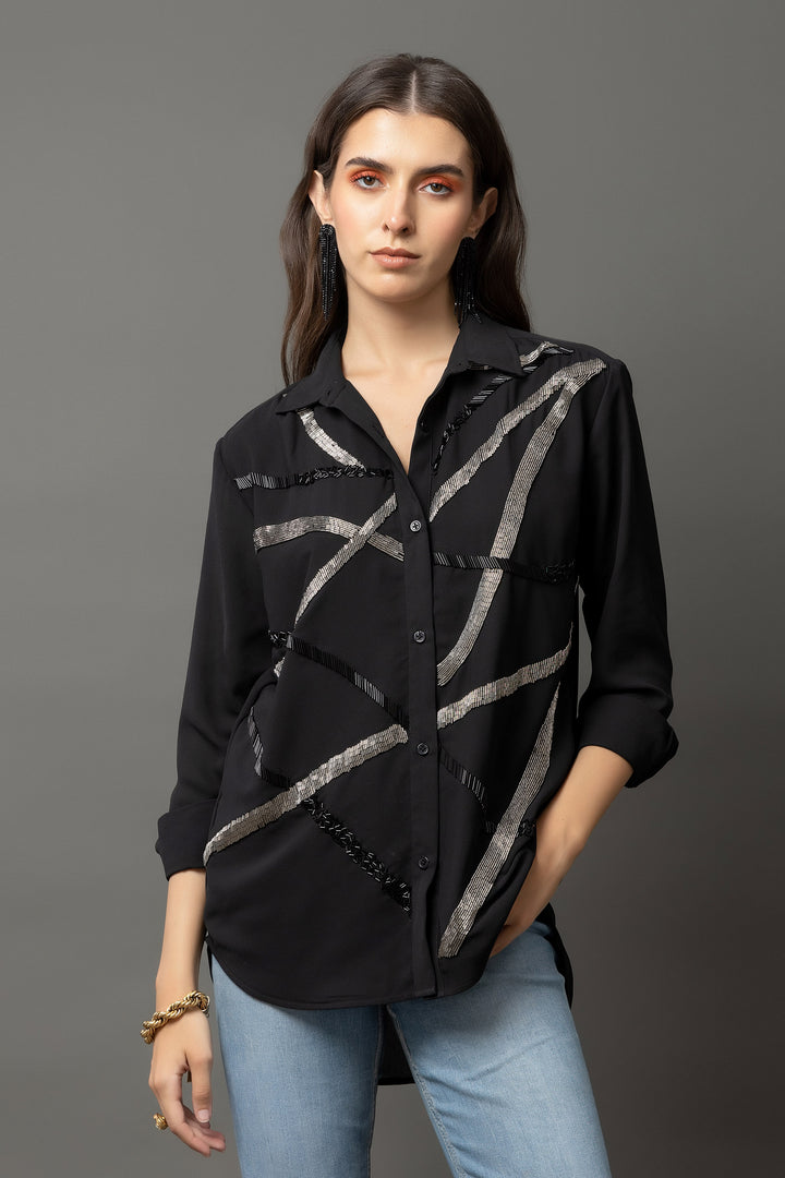 Stellar Embellished Black Shirt - Diwaah.com