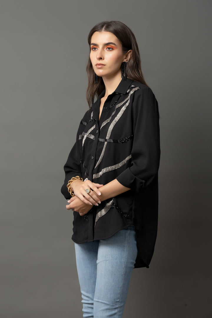 Stellar Embellished Black Shirt - Diwaah.com