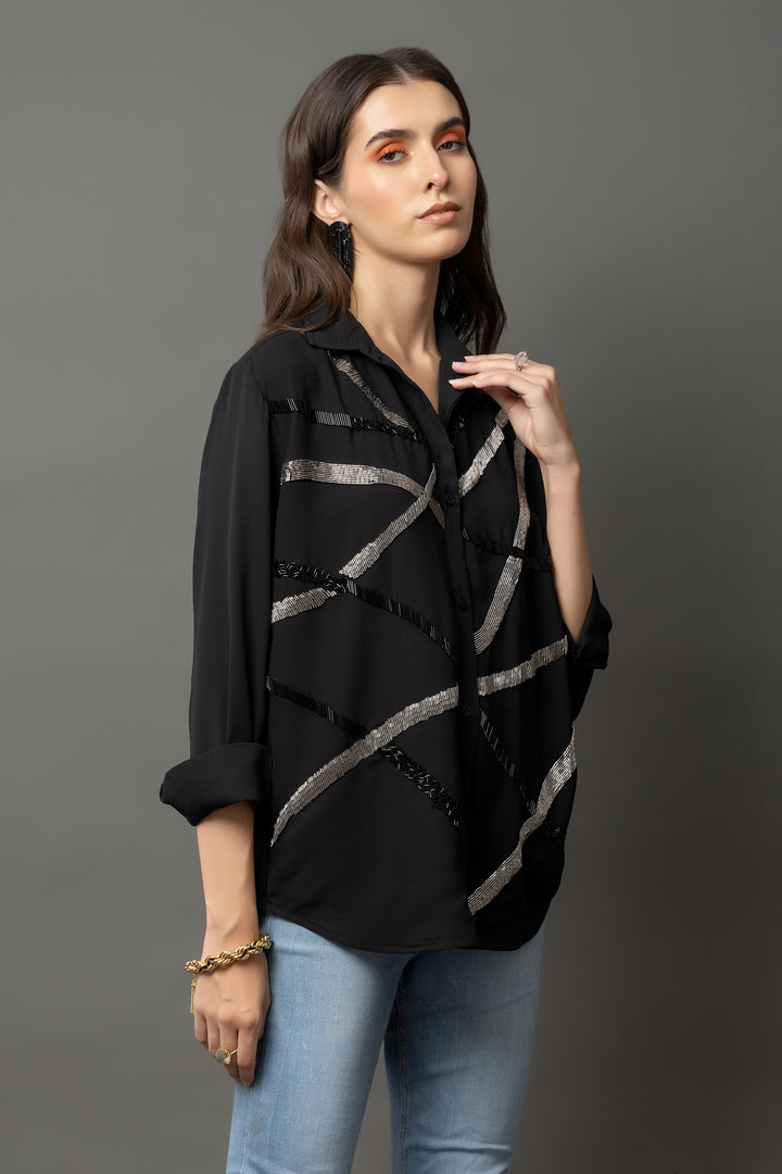 Stellar Embellished Black Shirt - Diwaah.com