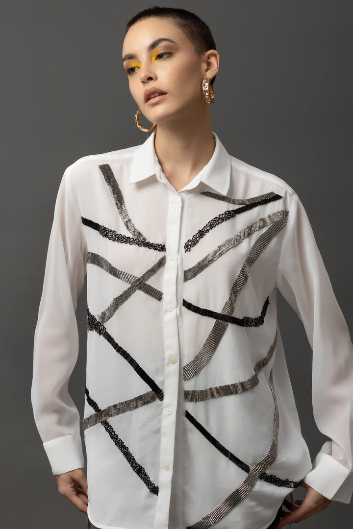 Stellar Embellished White Shirt - Diwaah.com