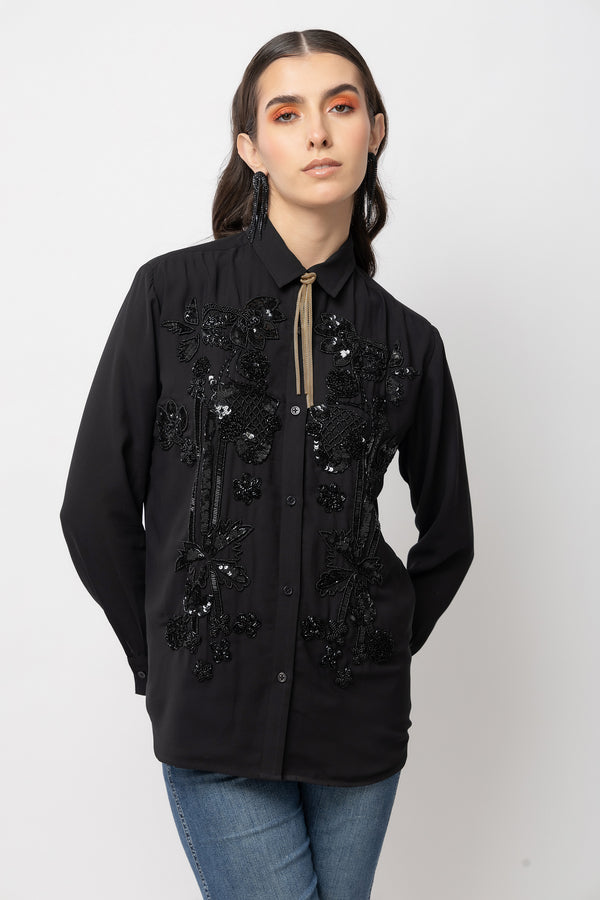 Enigma Embellished Black Shirt - Diwaah.com