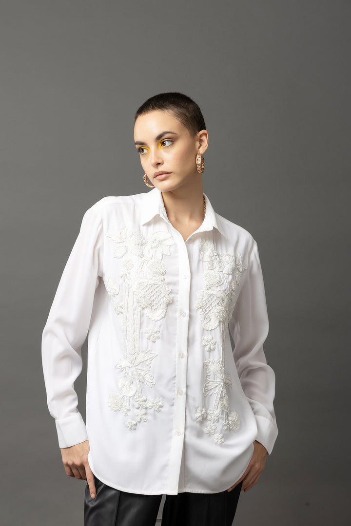 Enigma Embellished White Shirt - Diwaah.com