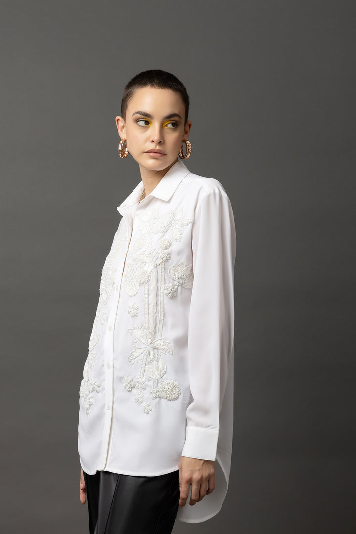 Enigma Embellished White Shirt - Diwaah.com