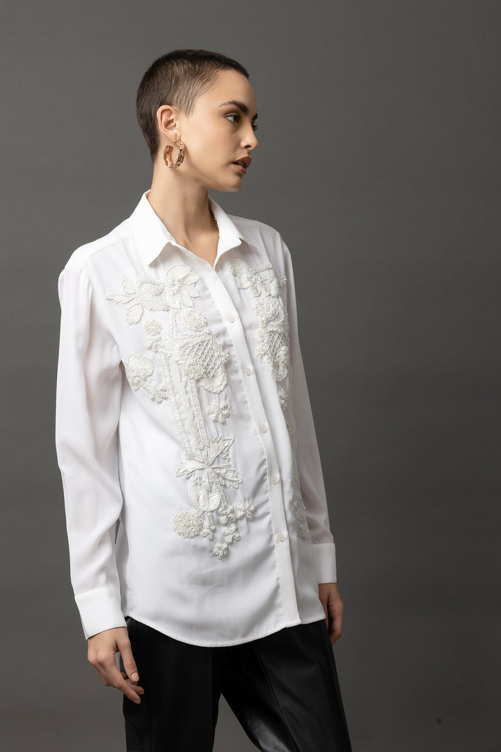 Enigma Embellished White Shirt - Diwaah.com