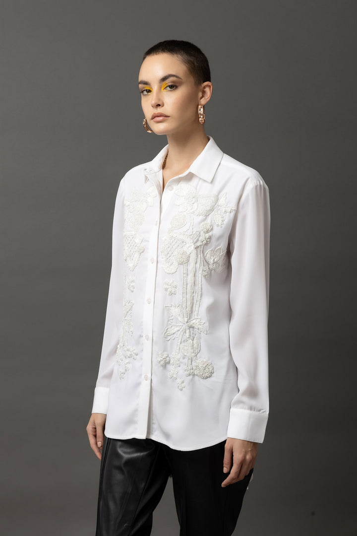 Enigma Embellished White Shirt - Diwaah.com