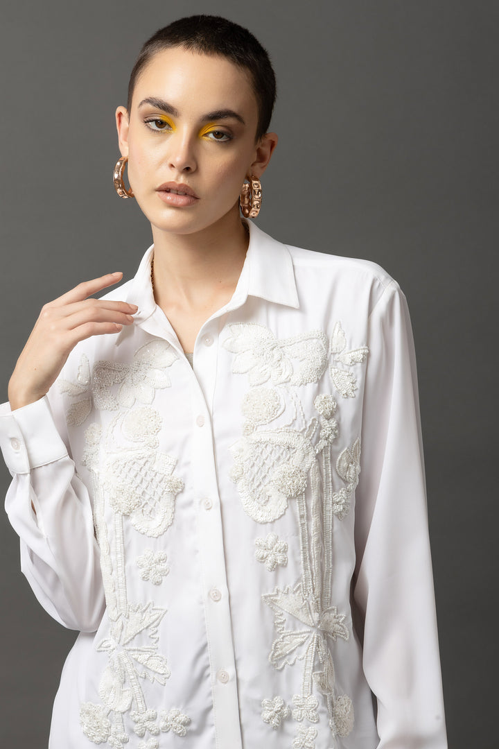 Enigma Embellished White Shirt - Diwaah.com