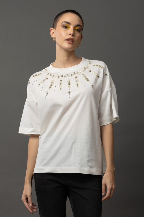 Luminous Noir White T-Shirt - Diwaah.com