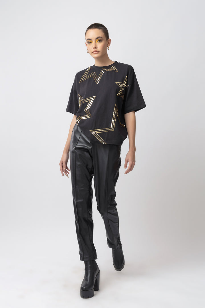 Starlet Sequins Black T-shirt - Diwaah.com