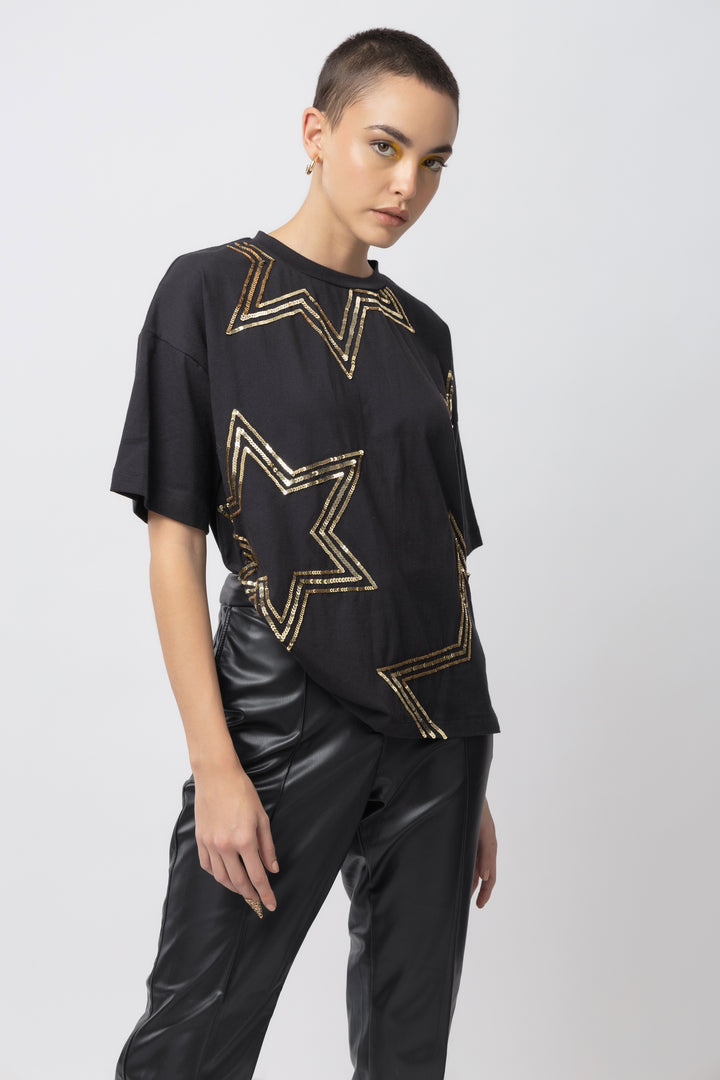 Starlet Sequins Black T-shirt - Diwaah.com