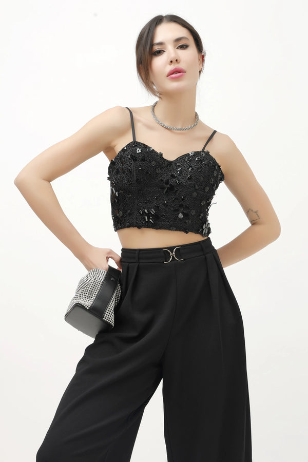 Charcoal Glitz Crop Bustier