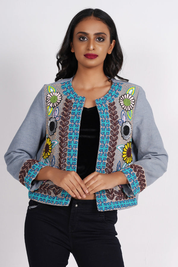 Blue Haze Embellished Jacket - Diwaah.com