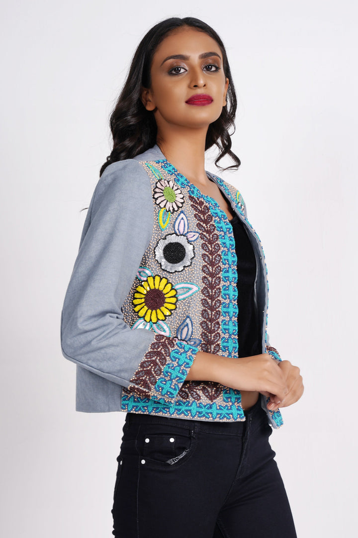 Blue Haze Embellished Jacket - Diwaah.com