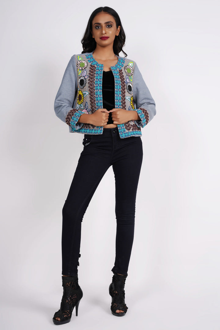 Blue Haze Embellished Jacket - Diwaah.com