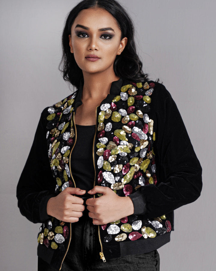 Viva Strass Bomber Jacket - Diwaah.com